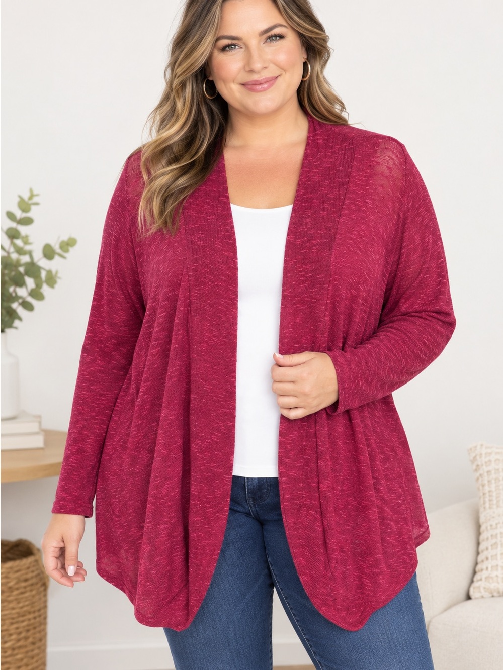 Women’s Open Front Cardigan Sweater - Raspberry